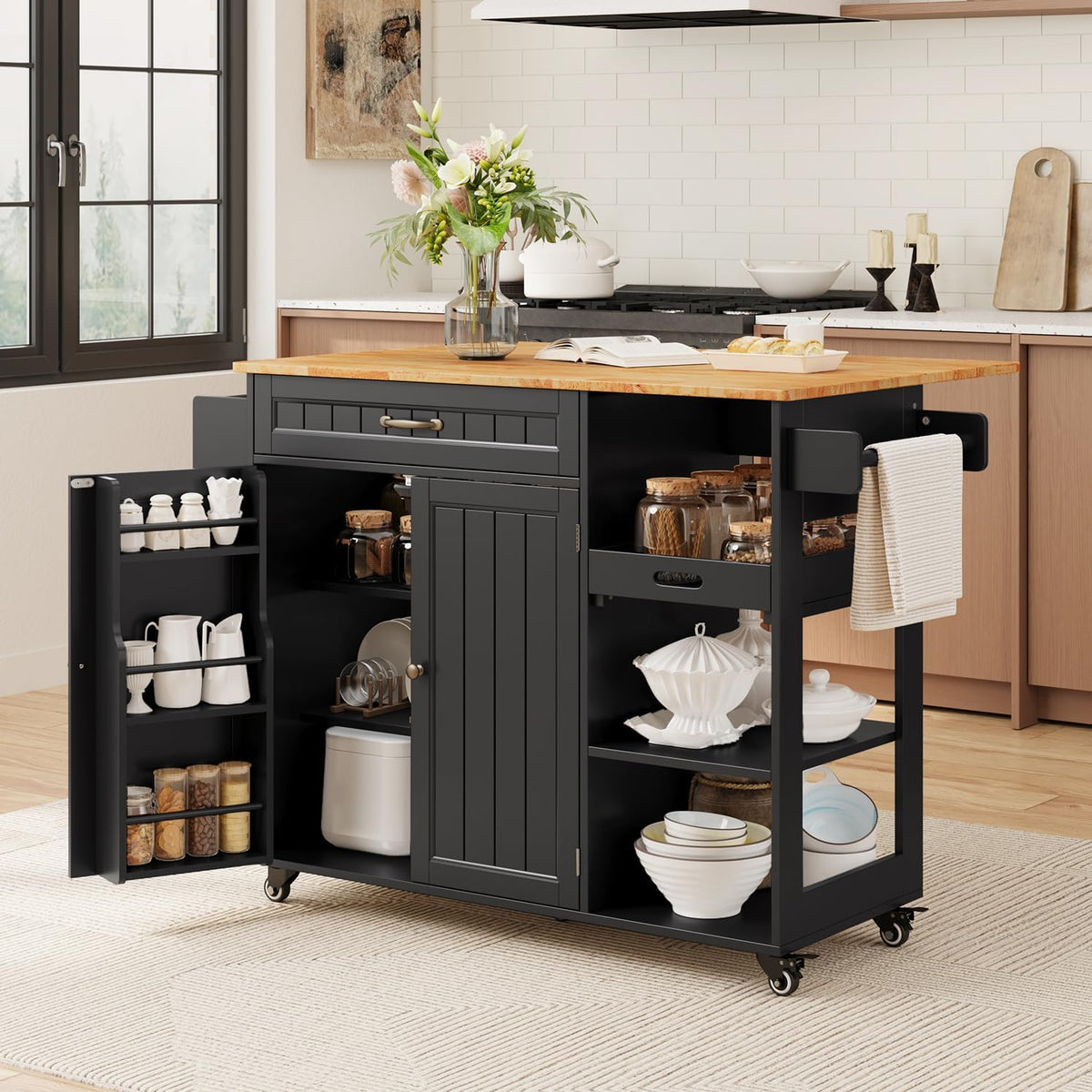 Gizoon 41.7" W Kitchen Island with Storage, Kitchen Island with Drop Leaf