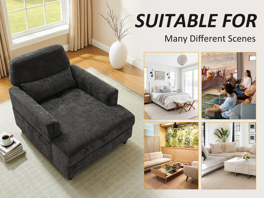 Oversized Chaise Lounge Chair with Adjustable Backrest, Polyester White
