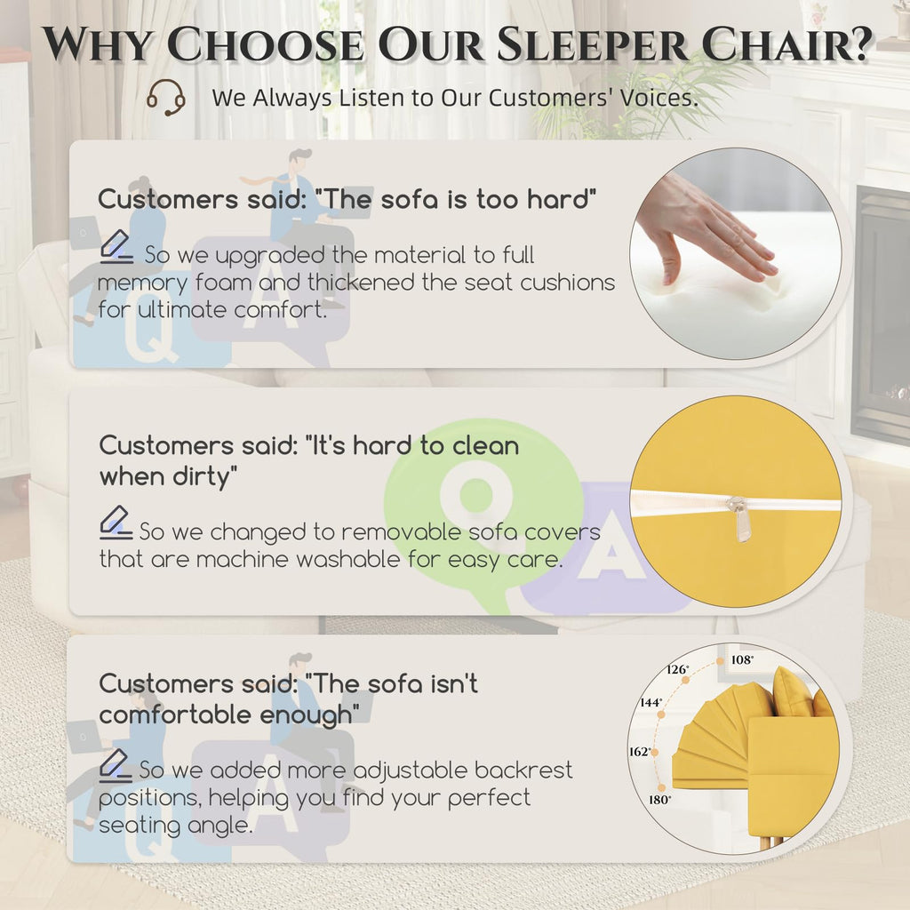 YODOLLA Sleeper Chair Pull Out Bed, Chair Bed Sleeper for Adults, Beige