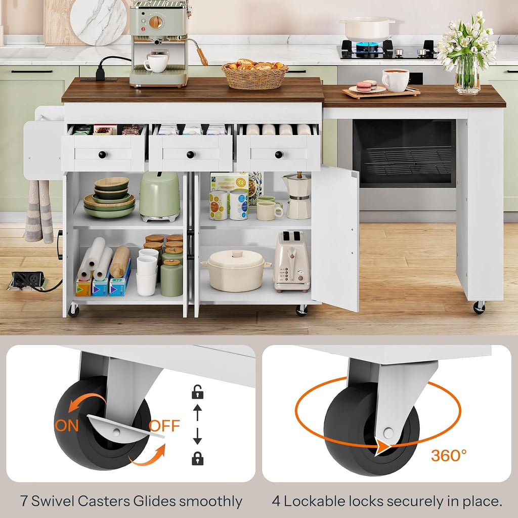 HOOBRO Extendable Kitchen Island with Extended Table & Power Outlet