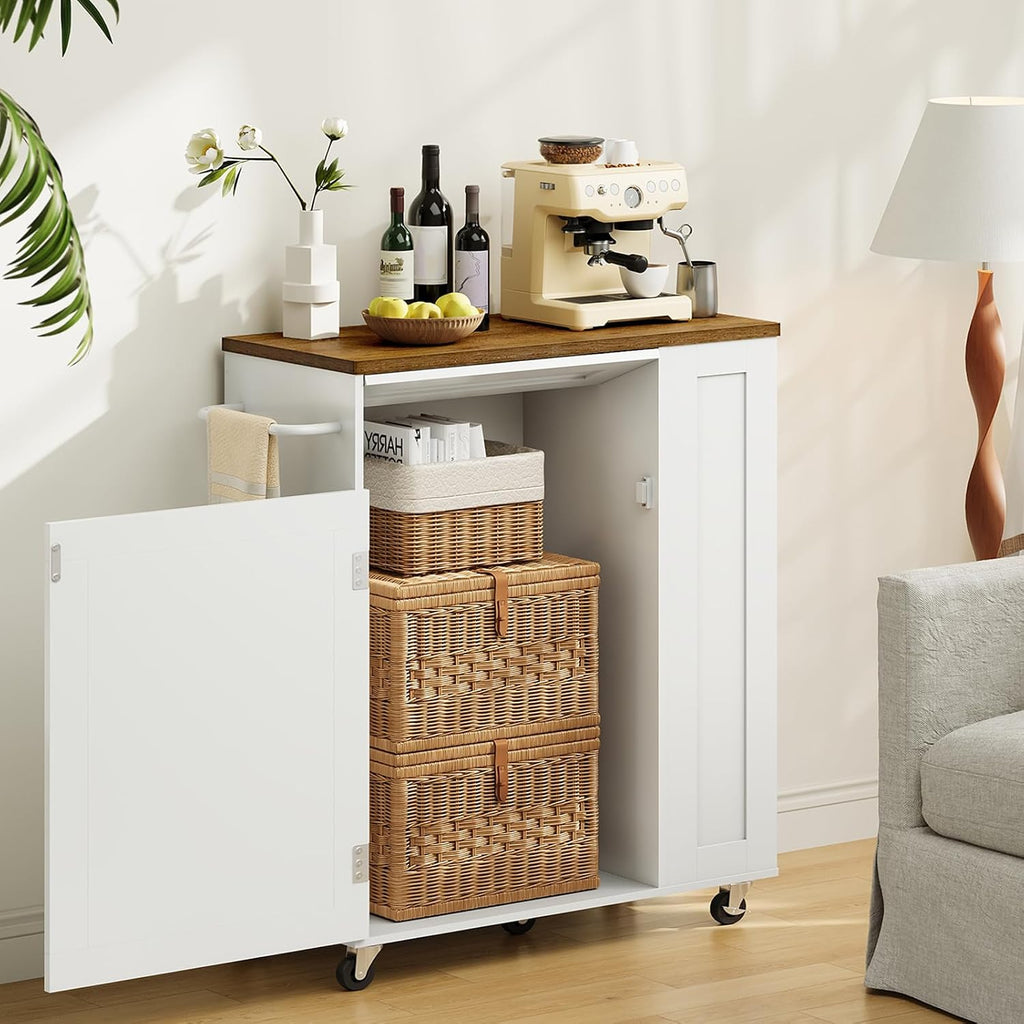 CHOEZON Kitchen Island Cart with Storage, Kitchen Cabinet, Mobile Kitchen Island, Storage Trolley for Kitchen with Hidden Trash Bin Cabinet, for Dining Room, White and Walnut MZD06WL