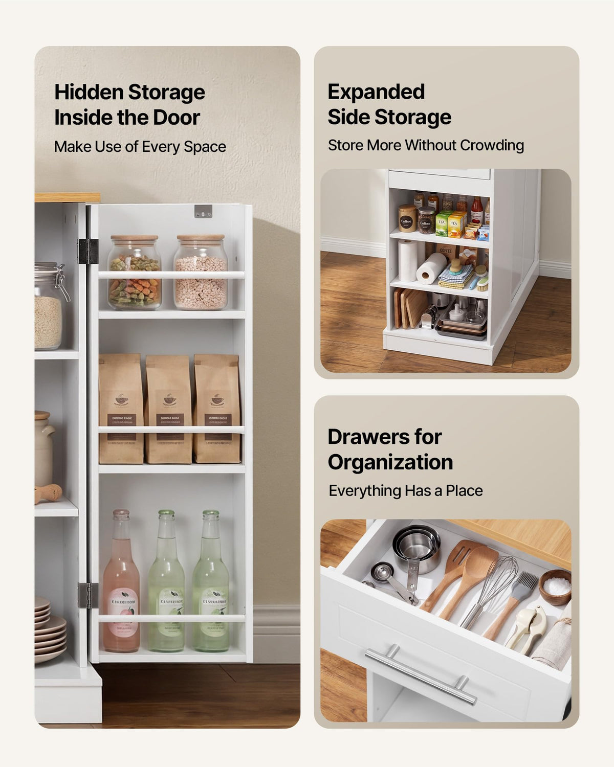 VEVOR Kitchen Island Cart with Storage, 47.64 in Wide Mobile Rolling Storage Island on Swivel Wheels, with 2 Drawers, Storage Cabinet, Drop Leaf, Towel Rack, Table for Home Dining Room, White