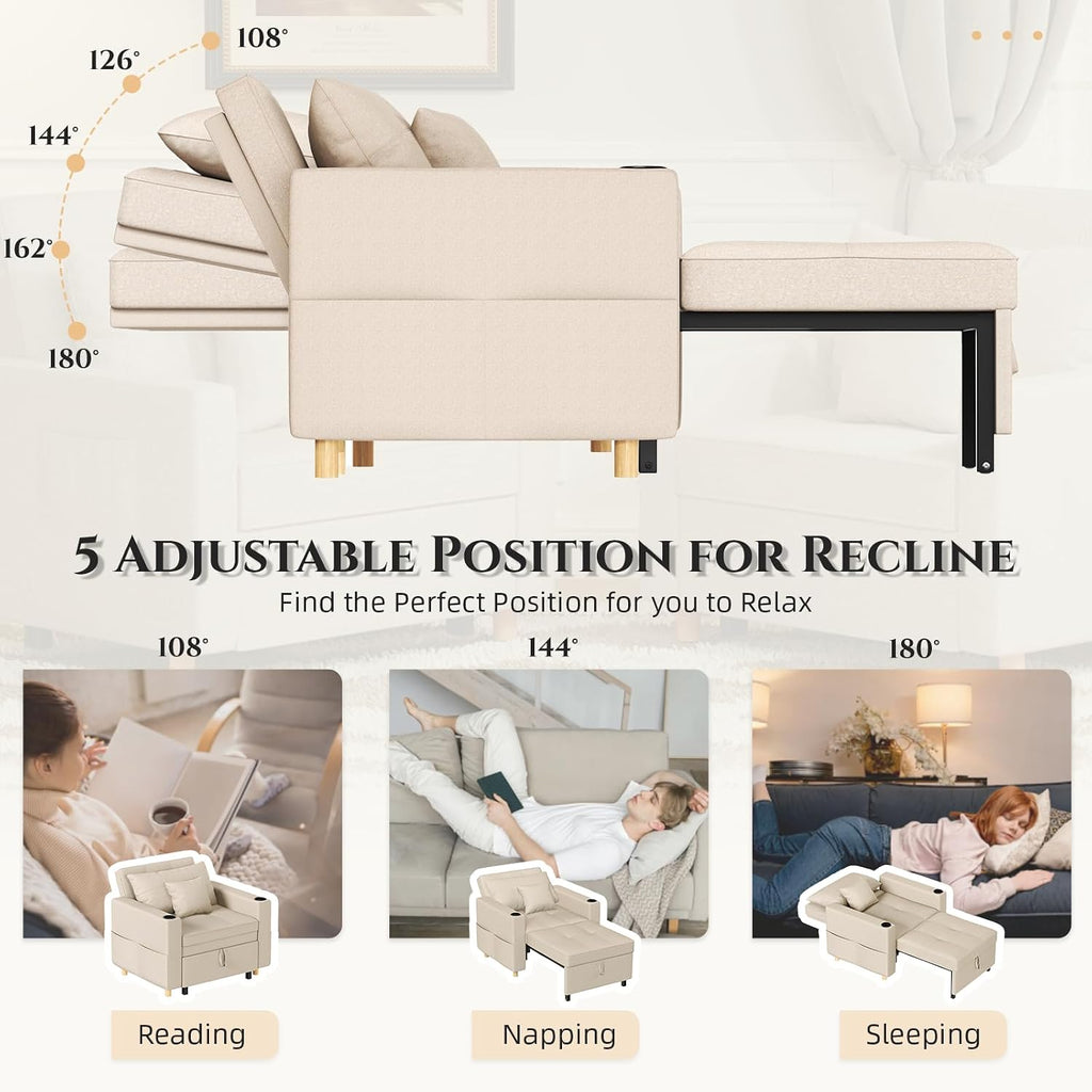 YODOLLA Sleeper Chair Pull Out Bed, Chair Bed Sleeper for Adults, Beige