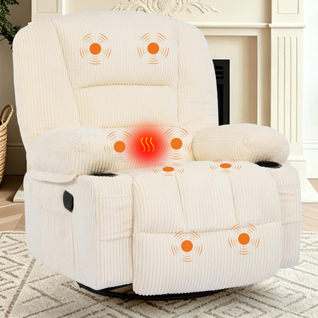 Garvee Oversized Recliner Chair,Extra Wide 360Â° Swivel Rocker Massage Heat