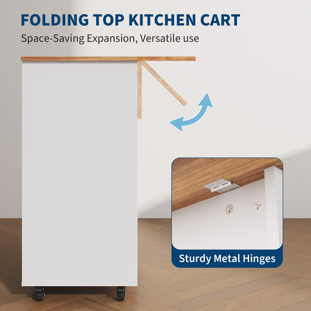 OUTLANE Kitchen Island with Drop Leaf, Rolling Storage Cart on Wheels