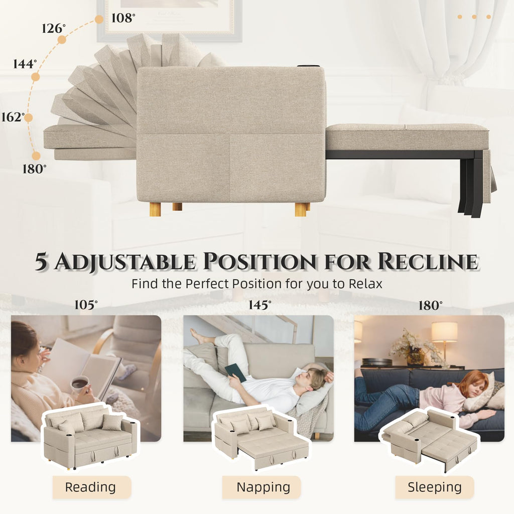 YODOLLA Sleeper Chair Pull Out Bed, Chair Bed Sleeper for Adults, Beige