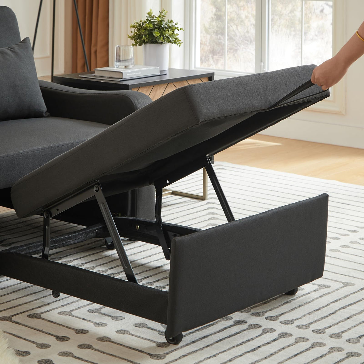 Convertible Single Sleeper Chair Bed,3 in 1 Velvet Futon Sleeper Sofa Bed with Phone Holder&USB Ports,Pull Out Couch Bed,Adjustable Recliner Armchair bed for Living Room,Office,Small Places(Grey)