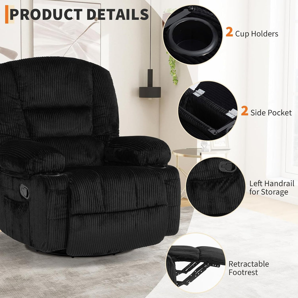 Garvee Oversized Recliner Chair,Extra Wide 360Â° Swivel Rocker Massage Heat