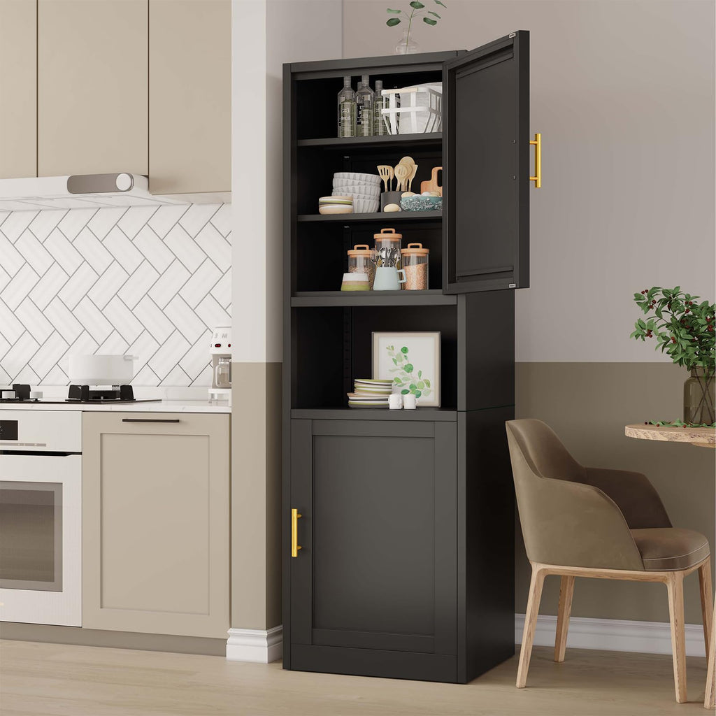 67" Tall Metal Pantry Cabinet, Narrow Freestanding Storage Cabinet, Black