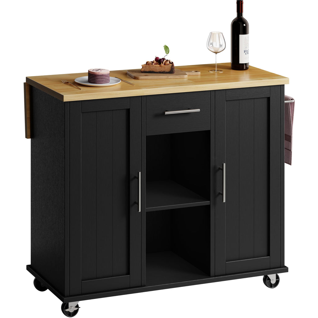SUNLEI Rolling Kitchen Island Cart with Wheels, Island Table for Kitchen, Farmhouse Kitchen Cart with Drop Leaf & Towel Rack & Drawer, Kitchen Islands Table with Storage Cabinet, Grey