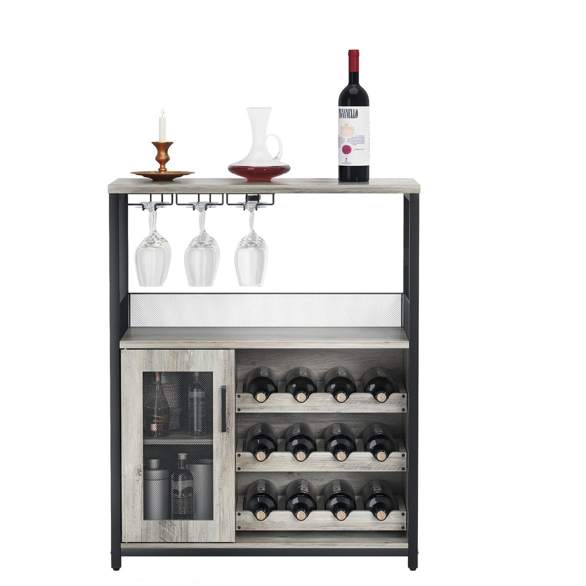 GarveeHome Wine Bar Cabinet with LED Lights, Liquor Cabinet with Storage