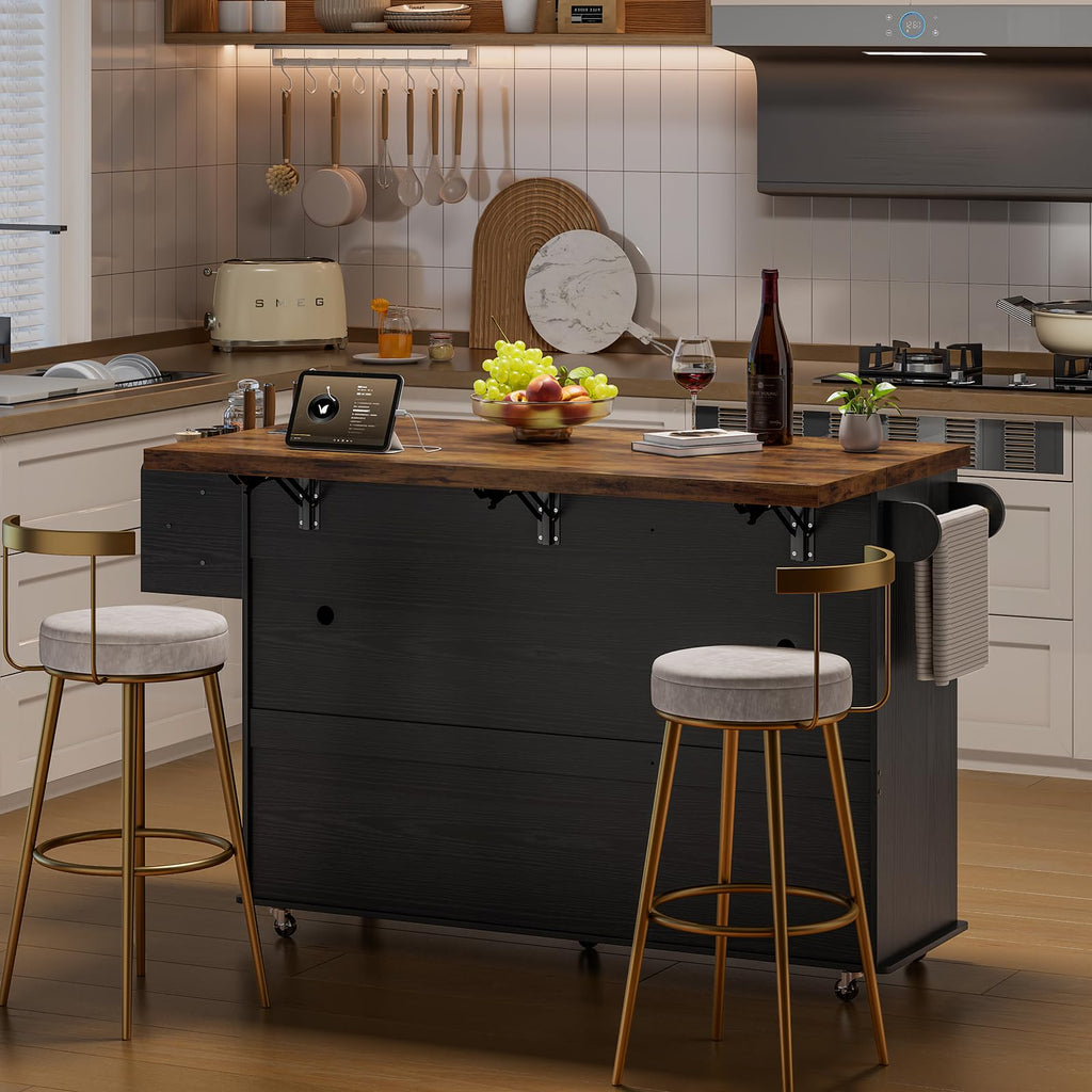 ONBRILL 60" Kitchen Island with Trash Can Storage, Rolling Island Table