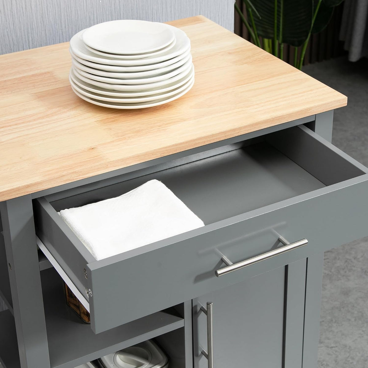 HOMCOM Kitchen Island Cart, Rolling Kitchen Island, Wood Top, Gray