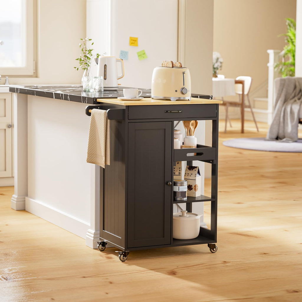 Gizoon Kitchen Island Cart with Storage Cabinet & Removable Tray