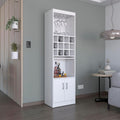 71" Modern Tall Bar Cabinet with 2 Doors Cabinet, 5-Tier Bistro Organizer with 12-Bottle Wine Rack & 12 Stemware Slots, Versatile Liquor Cabinets with Pull-Out Tray for Bar Kitchen Living Room,White