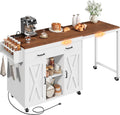 YATINEY Extendable Kitchen Island, Large Mobile Kitchen Storage Island, Rolling Kitchen Cart with Outlets, Island Table for Kitchen, White ZD03UWH