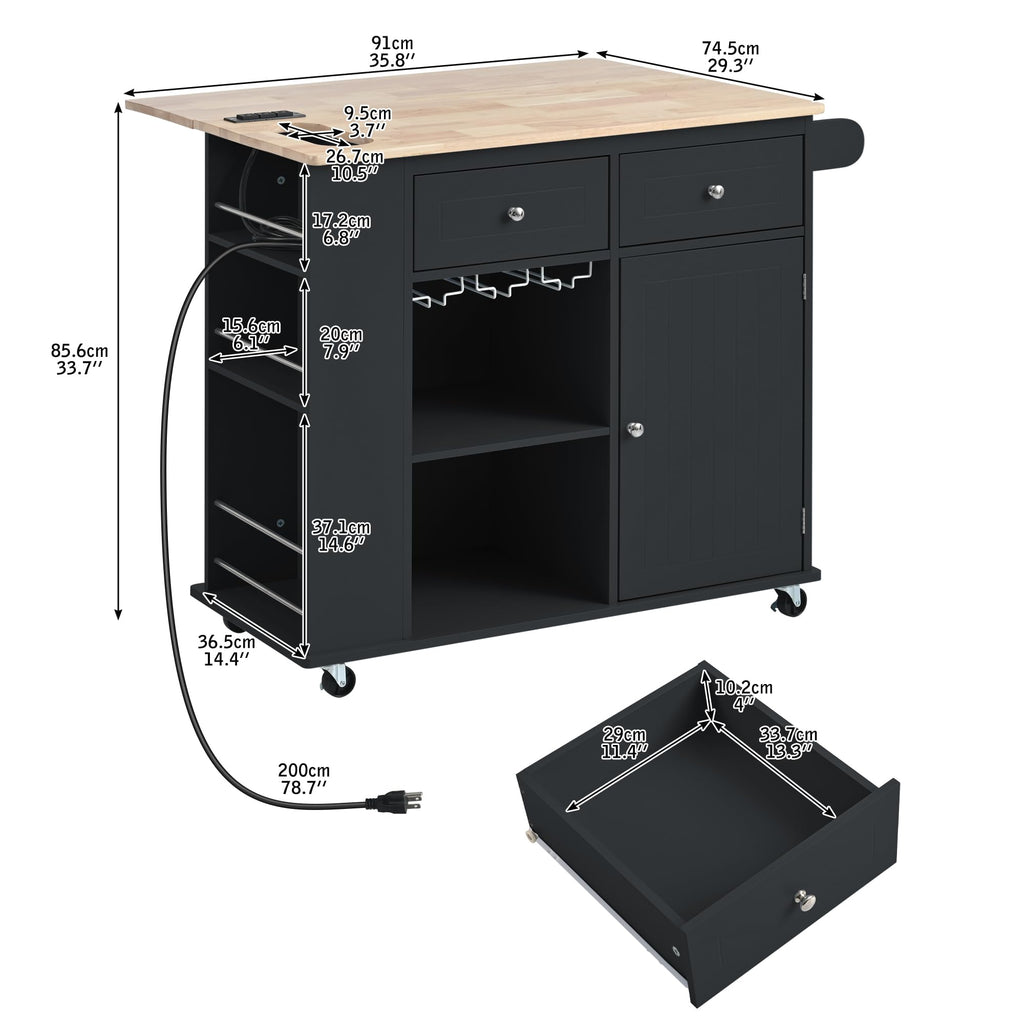 Ball & Cast Farmhouse Kitchen Island with Power Outlet,Dining Storage Island with Drop Leaf,Spice Rack and Drawer,Rolling Dining Cart on Wheels for Home,Kitchen,Dining Room,White,54"