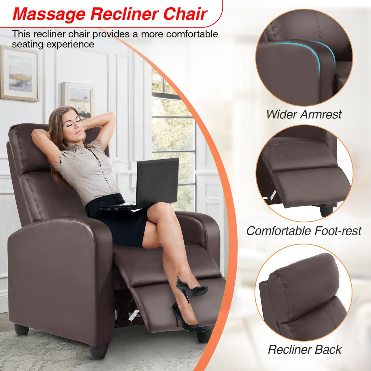 FDW | Recliner Chair | Without Massage Function | Black, PU Leather