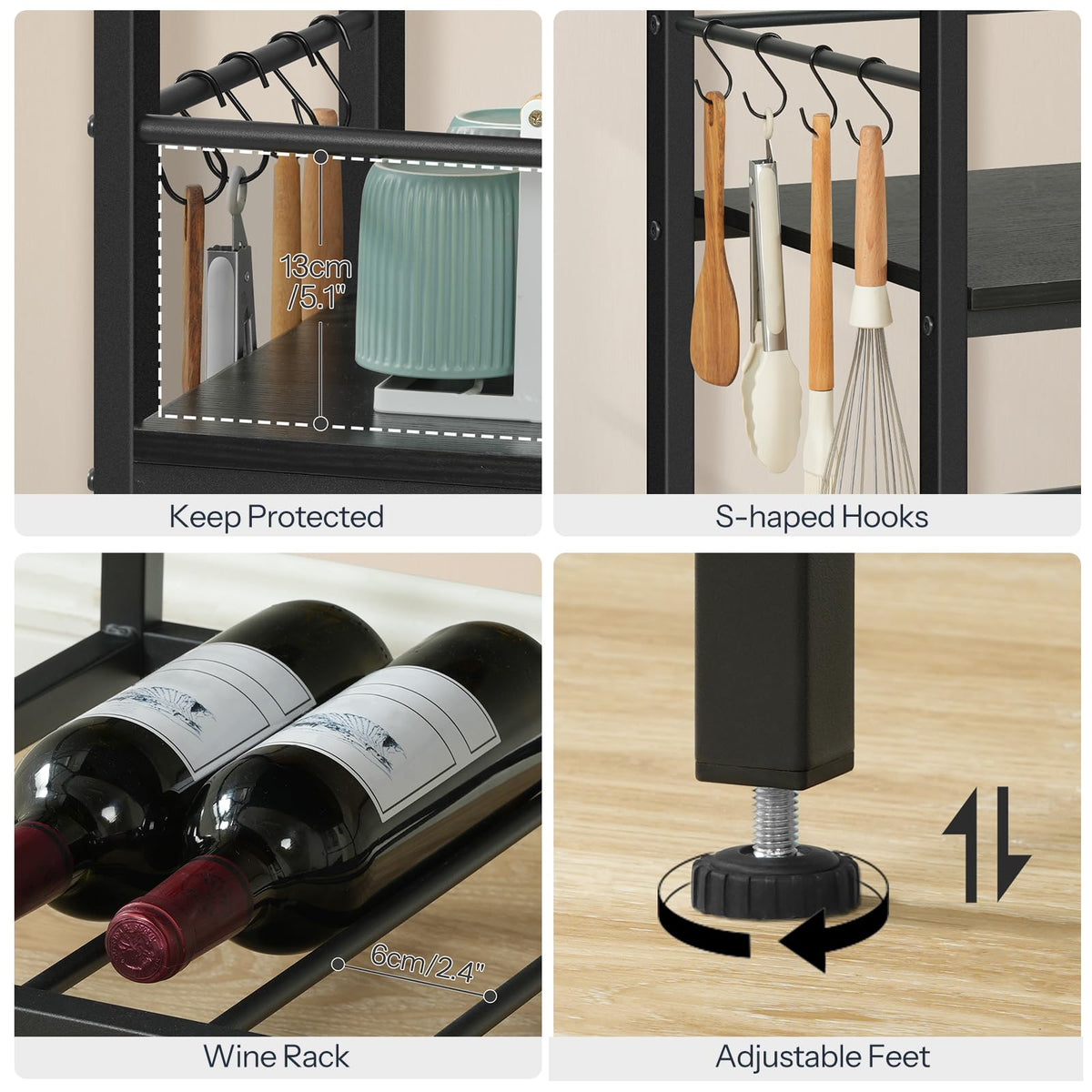 HOOBRO Kitchen Island with Storage, Kitchen Island Table with Power Outlet, 47.2" L 3 Tier Kitchen Counter and Microwave Stand, for Home, Kitchen and Dining Room, Rustic Brown and Black BF120UZD01
