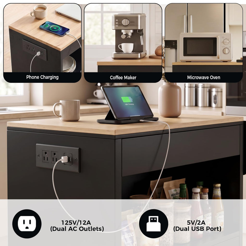 Rolling Kitchen Island with 360Â° Swivel Dining Table 71"-39" Extendable