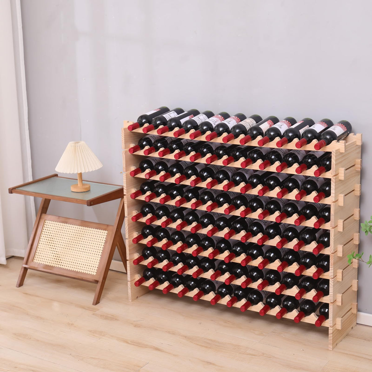 Wood Stackable Storage Modular Wine Rack Cabinet 120 Bottle freestanding Floor Wine Bottle Holder Display Shelves