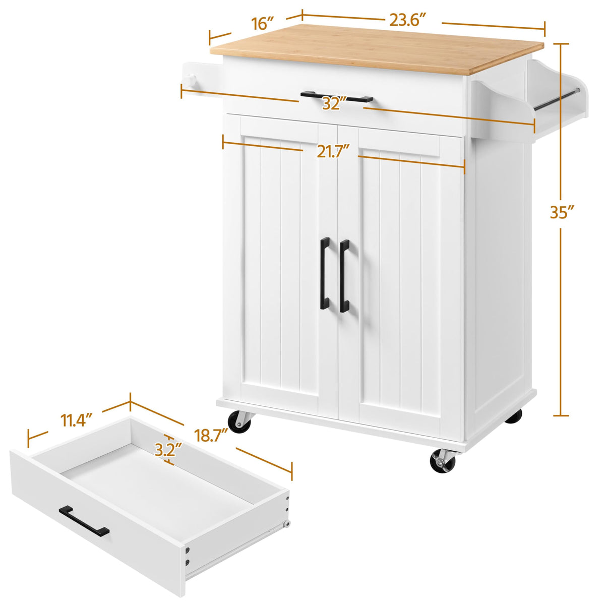 Yaheetech Kitchen Island Cart with Storage, Drop Leaf, Open Shelves, Black