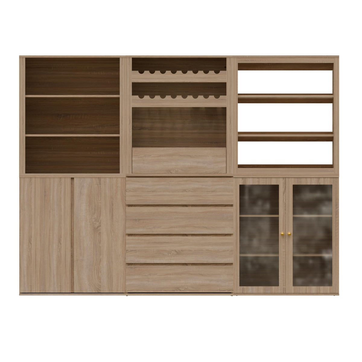 Liquor Cabinet with Wine Rack & Stemmed Holder & Drawer, Walnut