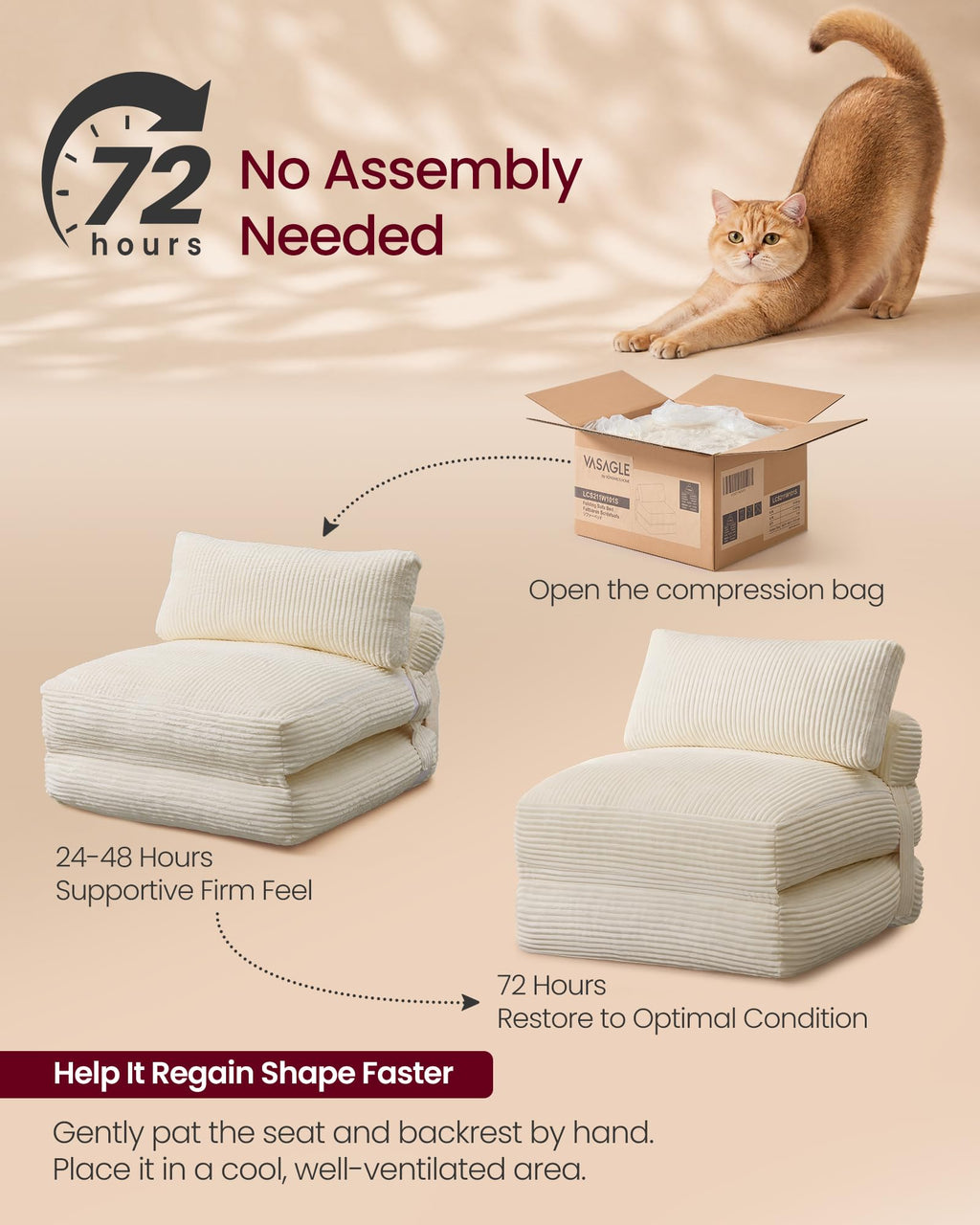 VASAGLE Folding Sofa Bed, Convertible Chair Bed with Pillow, Sleeper Chair