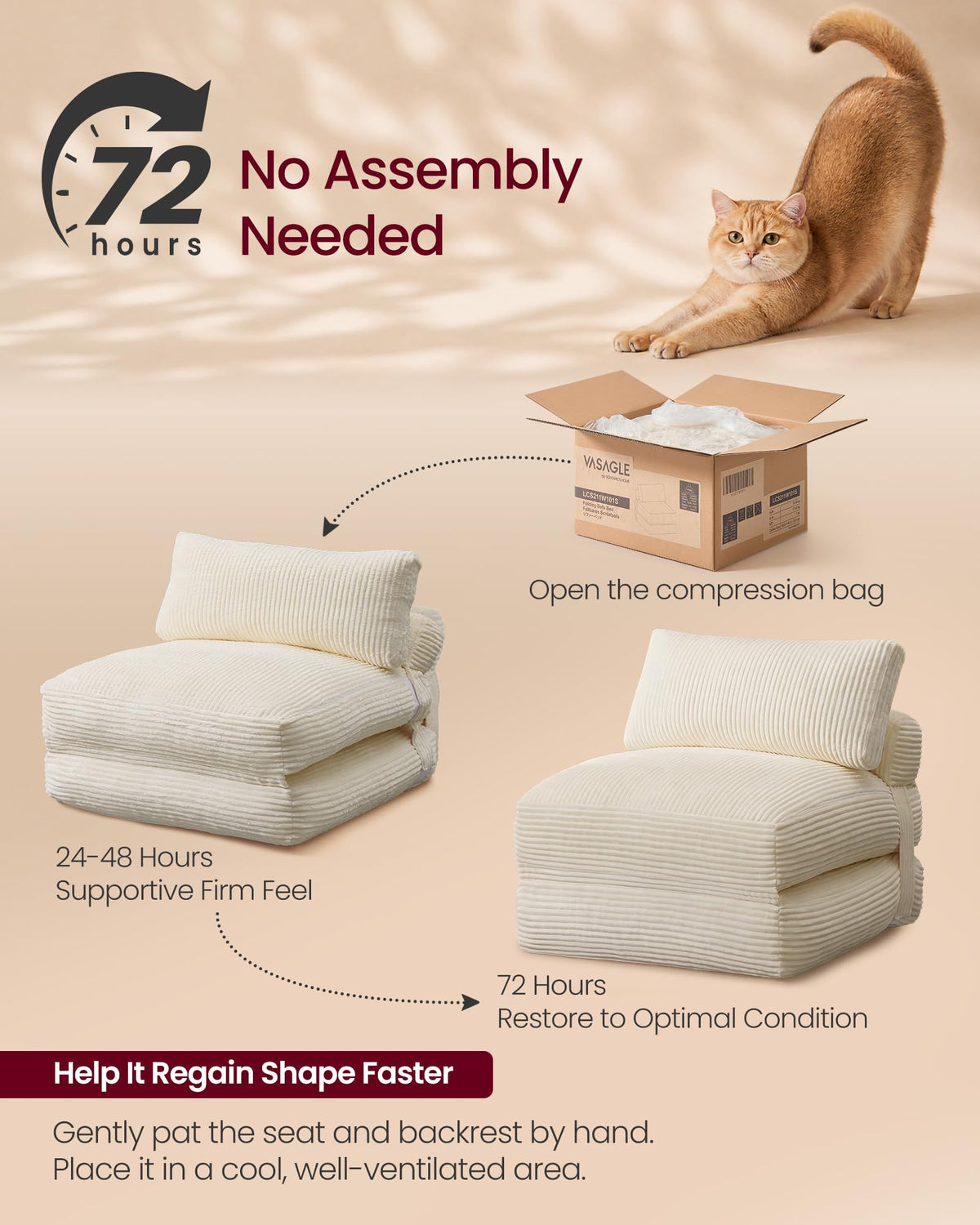 VASAGLE Folding Sofa Bed, Convertible Chair Bed with Pillow, Sleeper Chair