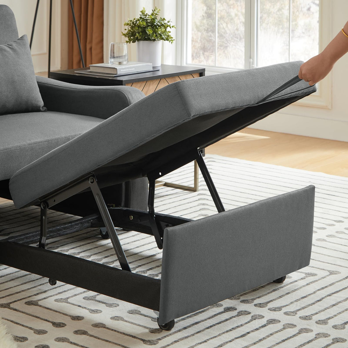 Convertible Single Sleeper Chair Bed,3 in 1 Velvet Futon Sleeper Sofa Bed with Phone Holder&USB Ports,Pull Out Couch Bed,Adjustable Recliner Armchair bed for Living Room,Office,Small Places(Grey)