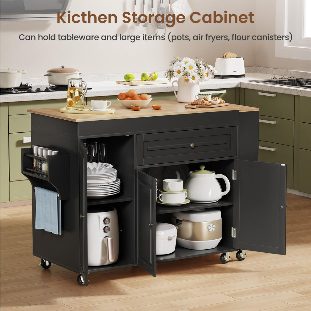 Expandable Kitchen Island with Storage Drawer and Wheels, White