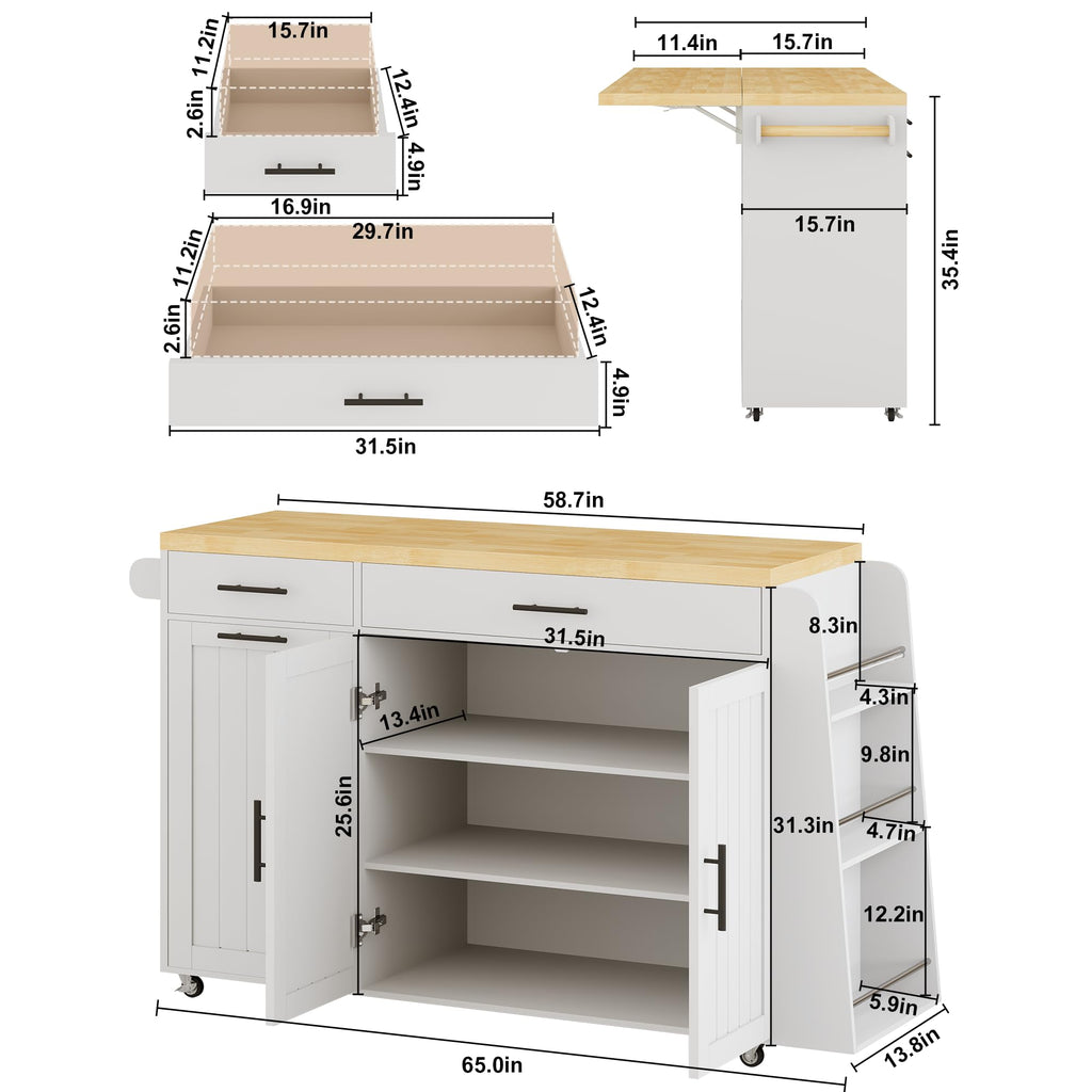 DreamDashio Kitchen Island with Storage, Rolling Kitchen Island with Swivel Table, Drawers & Shelves, Mobile Kitchen Island Cart with 360Â° Swivel Extendable Dining Table for Kitchen, Dining Room
