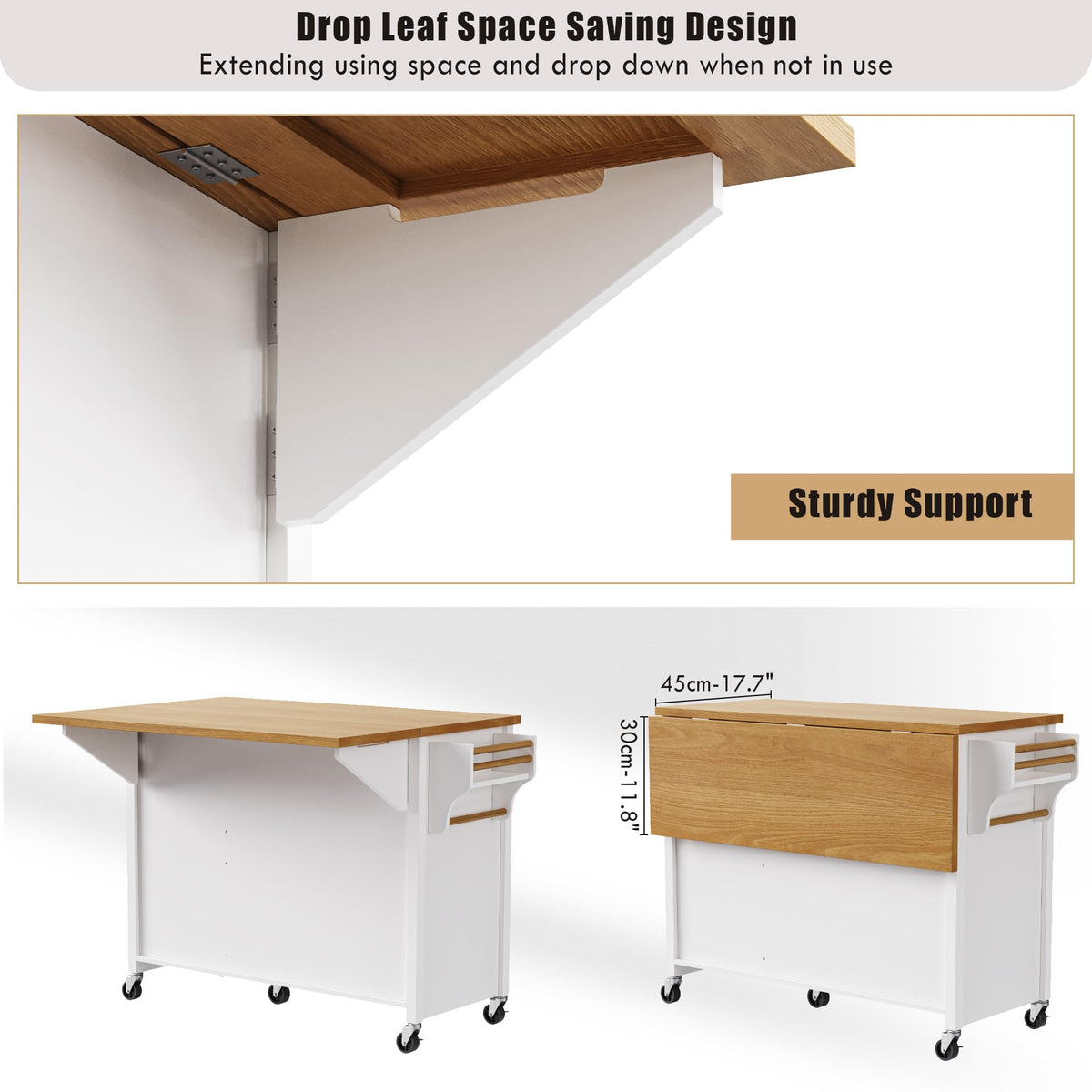 Merax 54" Large Kitchen Cart Island on Wheels with Drop Leaf,Adjustable Shelves,3 Drawers,Embossed Texture Design for Dining Room