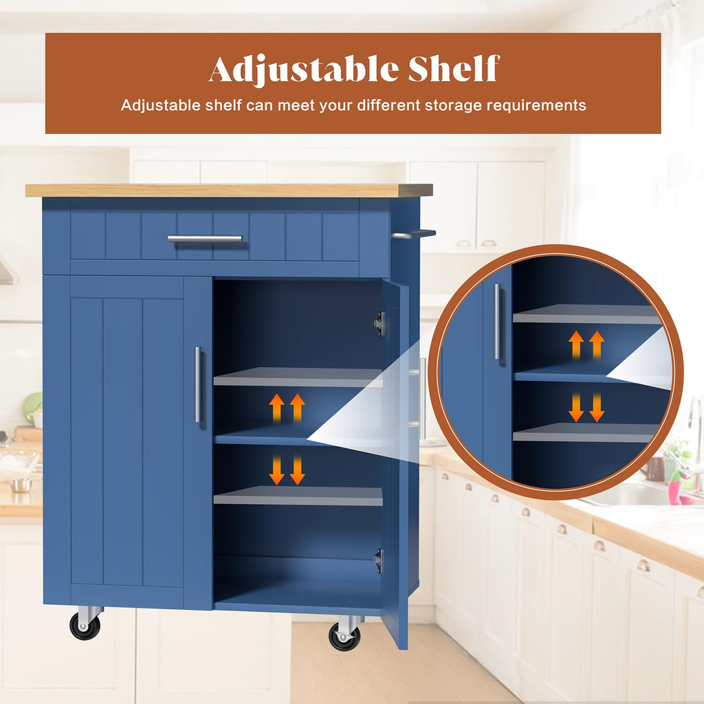 JY QAQA 26" Rolling Kitchen Island Cart on Wheels, Mobile Storage Cabinet with Adjustable Inner Shelves, Kitchen Prep Cart with Towel Rack & Lockable Casters for Small Apartment Kitchen, White