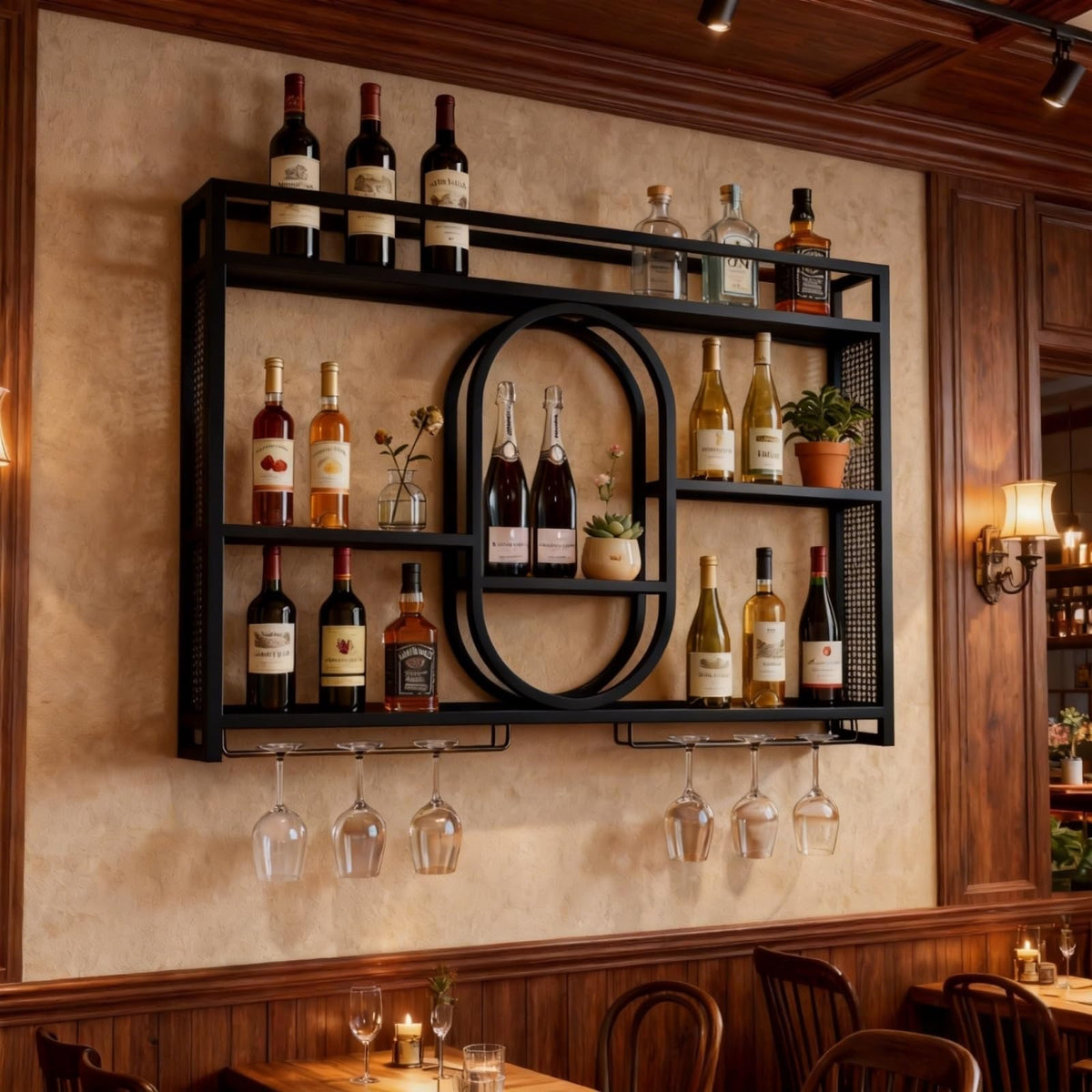 39" Upgrade Metal Wall Mounted Wine Rack, 3-Tier Large Capacity Hanging Bar Shelf, Modern Liquor Wall Shelves for Home & Dining, Gold