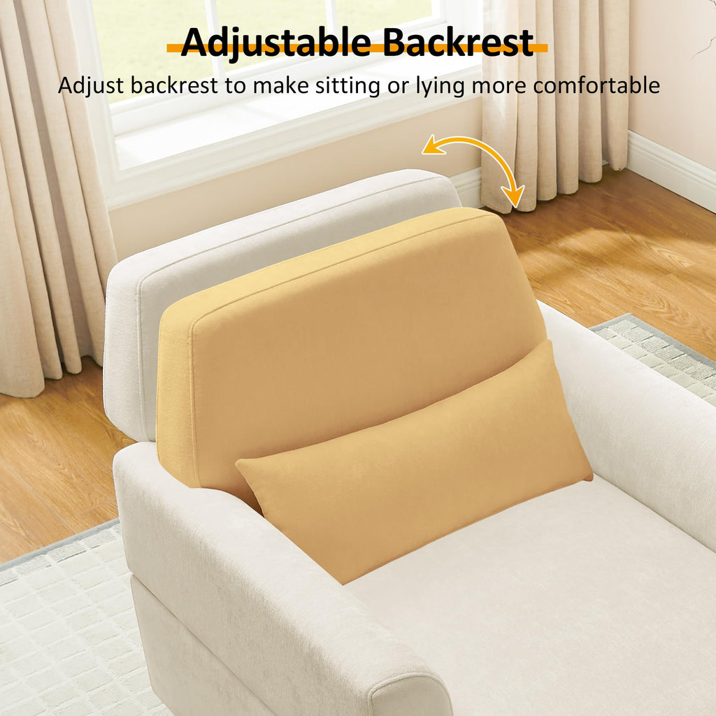 Oversized Chaise Lounge Chair with Adjustable Backrest, Polyester White
