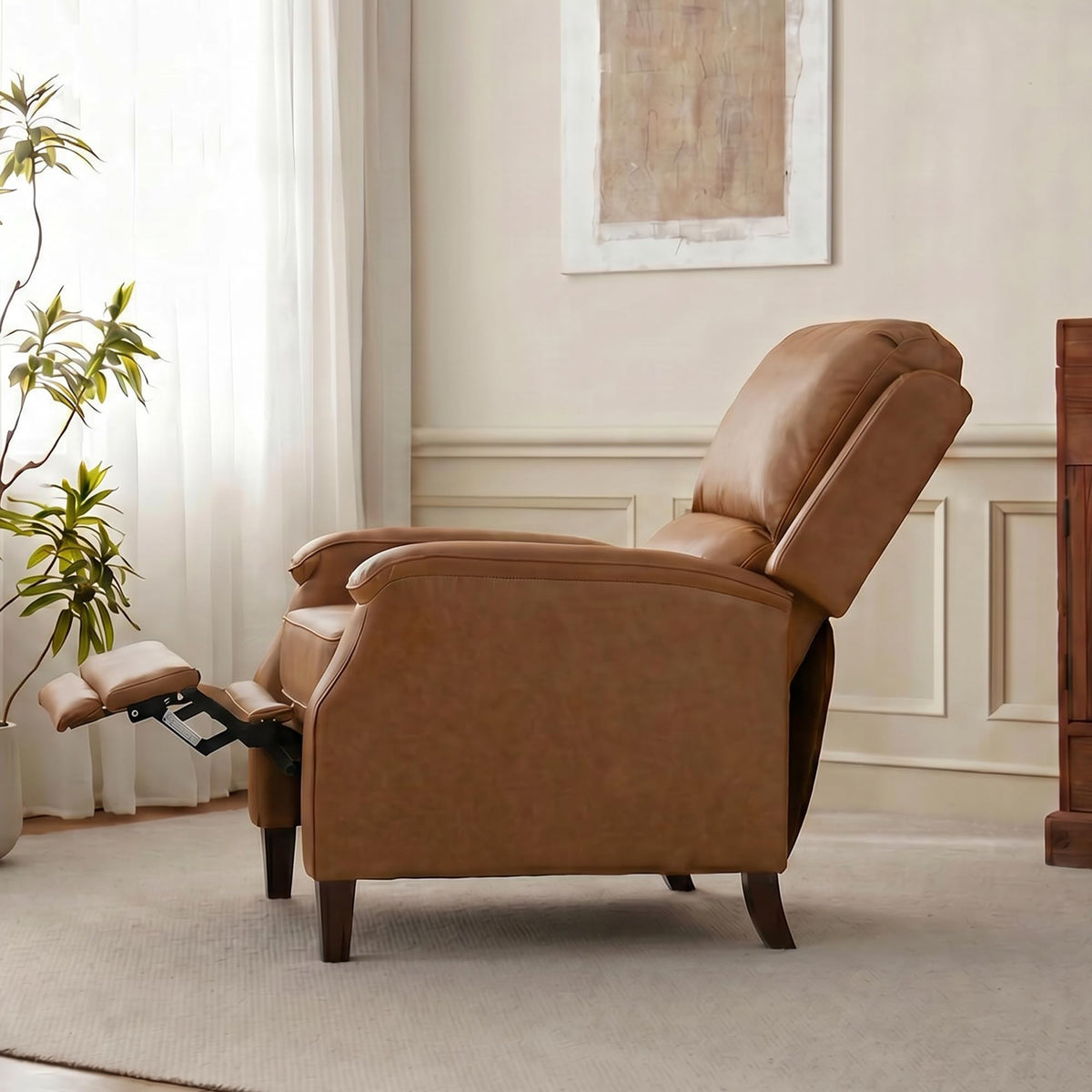 VKNOW Recliner Chair, Fabric Recliner with Adjustable Back, Brown