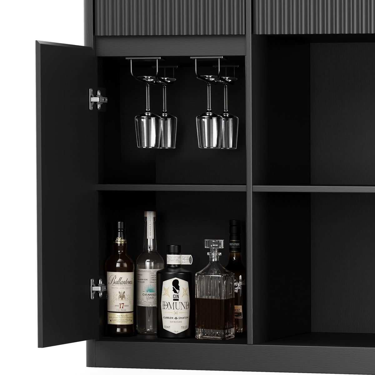 51" L Coffee Wine Bar Cabinet with Fridge Space, Charging Hub, Wine Rack