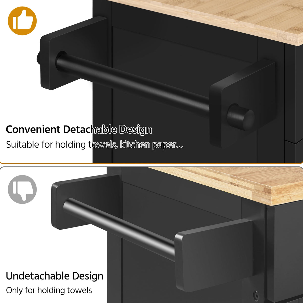 Yaheetech Kitchen Island Cart with Storage, Drop Leaf, Open Shelves, Black