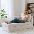 Modern 32''W Chaise Lounge with Armrest (Hold Right Arm), Indoor Recliner, Comfy Deep Seat Sleeper Chair Single Sofa Bed for Apartment, Living Room, Ivory L.