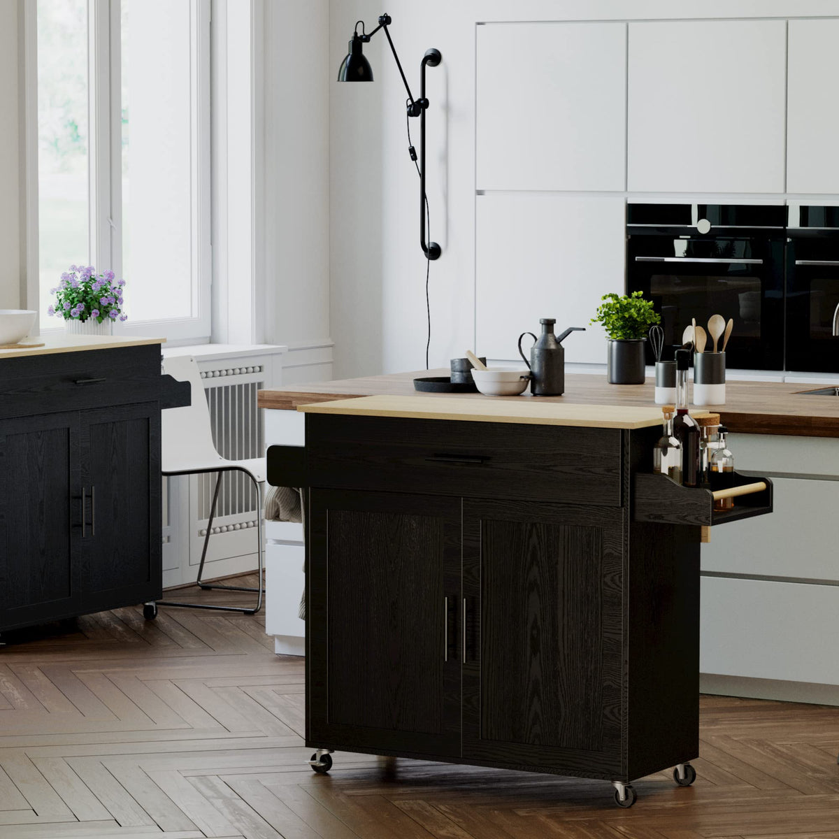 IRONCK Kitchen Island Table on Wheels with Drop Leaf, 47.25" Wide White