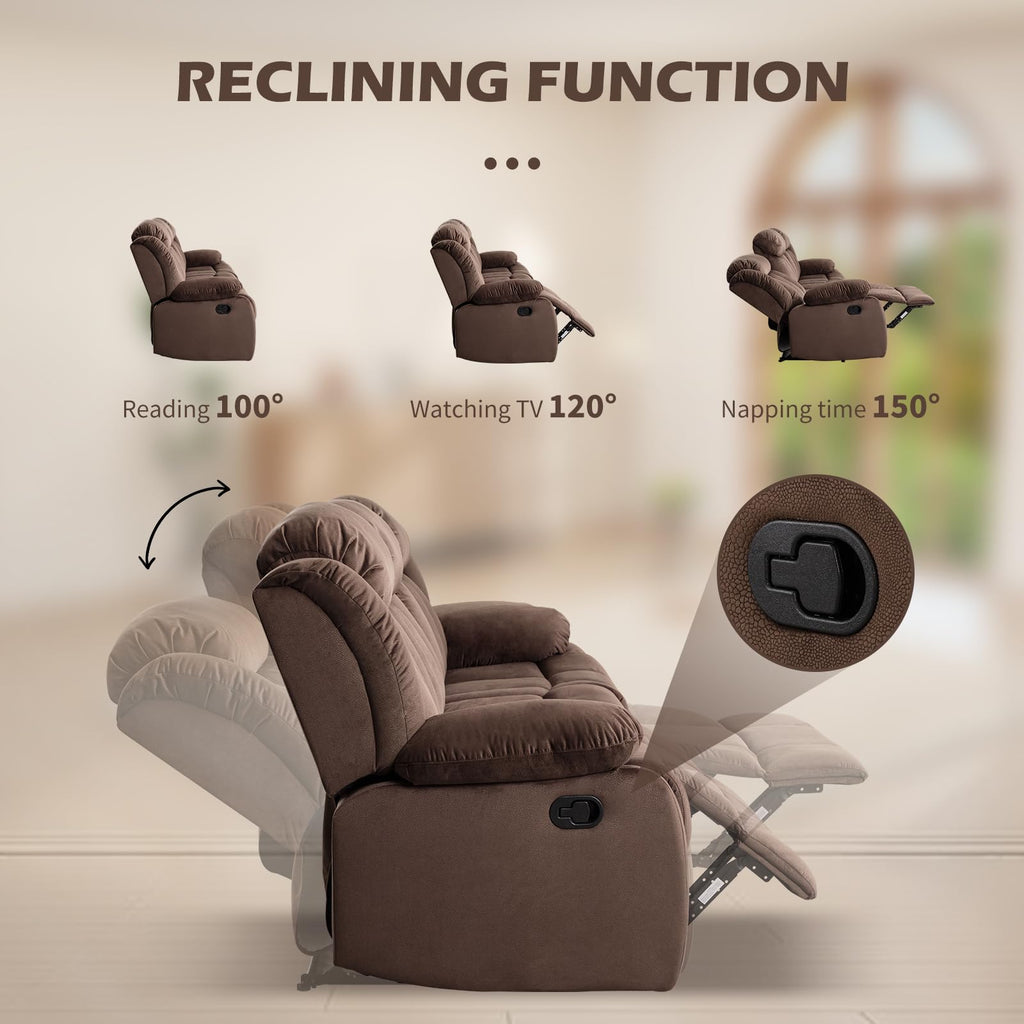 INZOY Manual Recliner Chair with Padded Armrest, Wall-Hugger Single Sofa Recliners with Overstuffed Back, Classical Fabric Reclining Chairs for Living Room Theater Seating, Brown