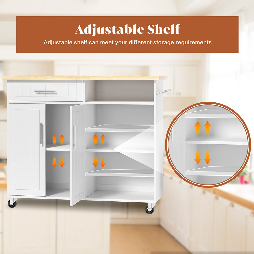 SUNLEI Kitchen Island Cart on Wheels with Storage Cabinet & Drawer, 26" Width Rolling Kitchen Table, Cart Handle for Towel Rack or Free Mobility, Kitchen Cart, Dining Room(Black)