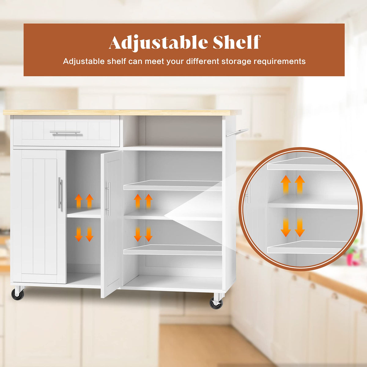 SUNLEI Kitchen Island Cart on Wheels with Storage Cabinet & Drawer, 26" Width Rolling Kitchen Table, Cart Handle for Towel Rack or Free Mobility, Kitchen Cart, Dining Room(Black)