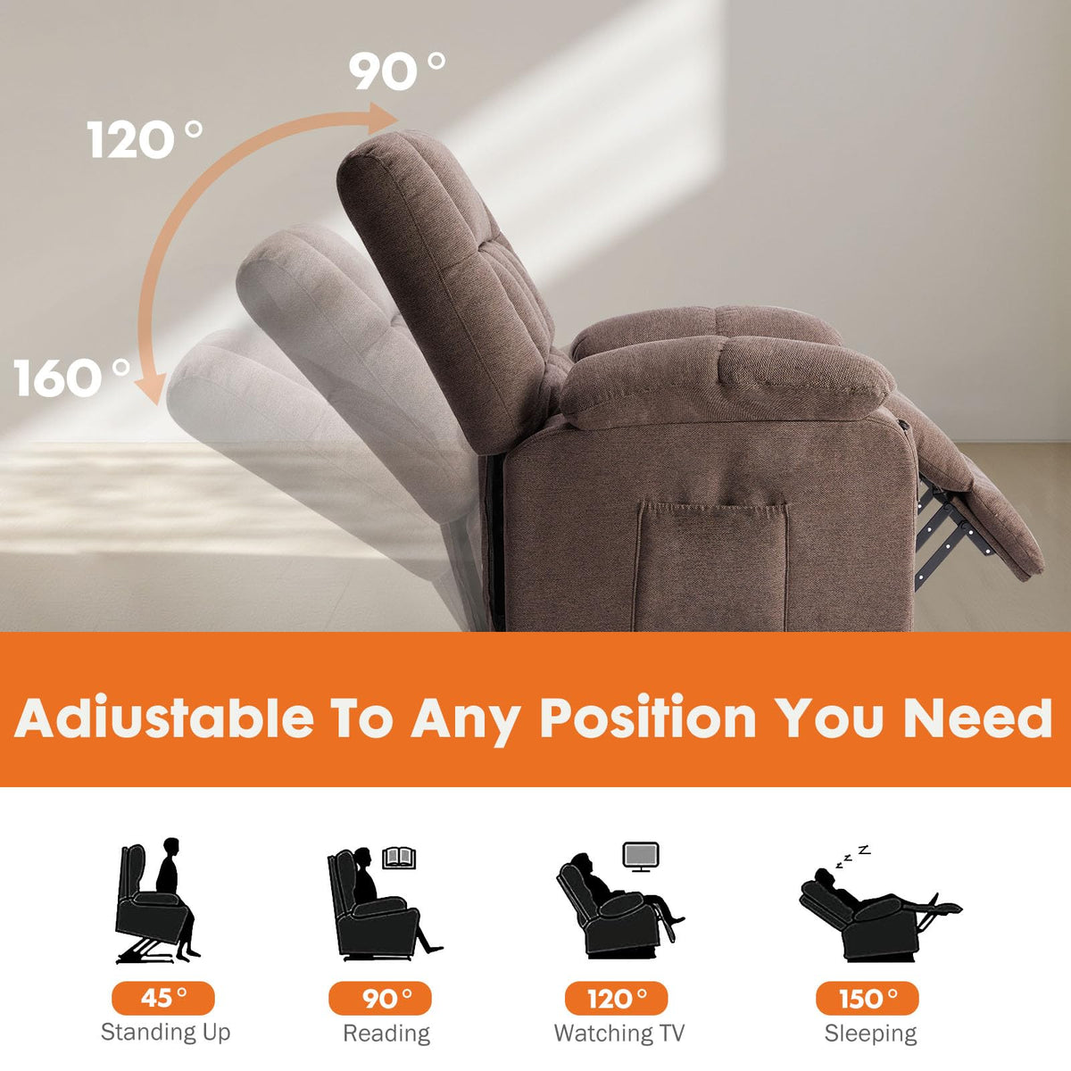 Sweetcrispy Recliner Chair PU Leather Recliner Sofa No Massage, Home Theater Seating with Lumbar Support, Adjustable Push Back Overstuffed High-Density Sponge Reclining for Living Room, Black