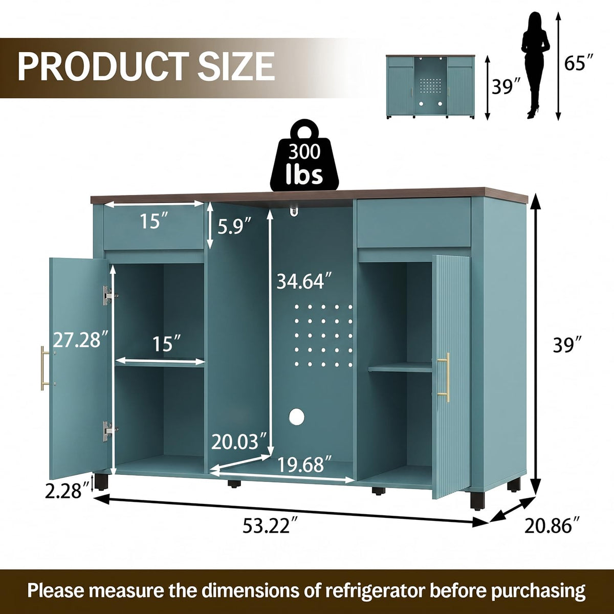 Tornivk 53" Large Coffee Bar Cabinet with Fridge Space, Black