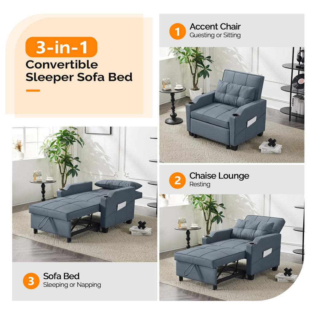 VINGLI Convertible Sleeper Chair Bed, Pull Out Sofa Couch for Living Room