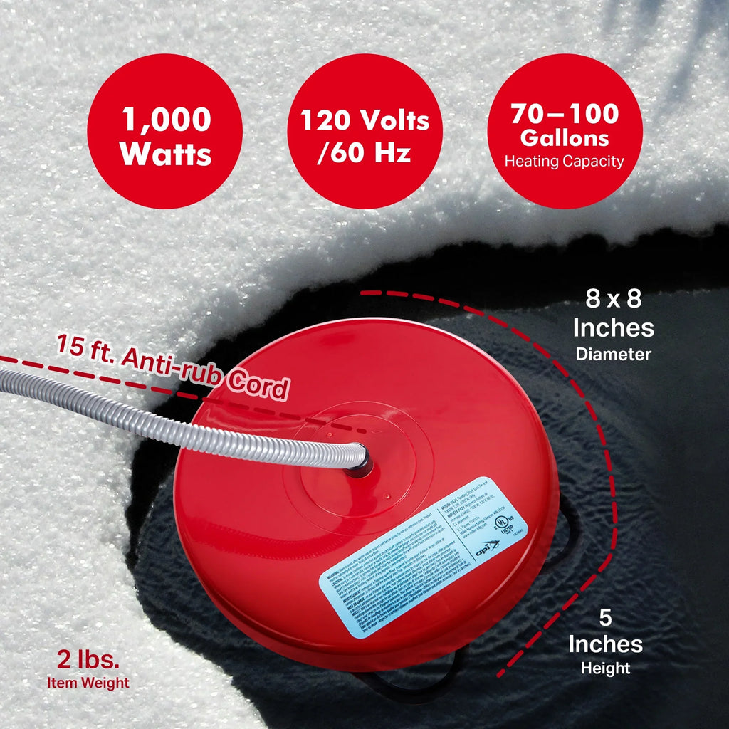 Thermostatic Tank Winter Red Floating & API Heater, Stock 1000 Deicer Watt