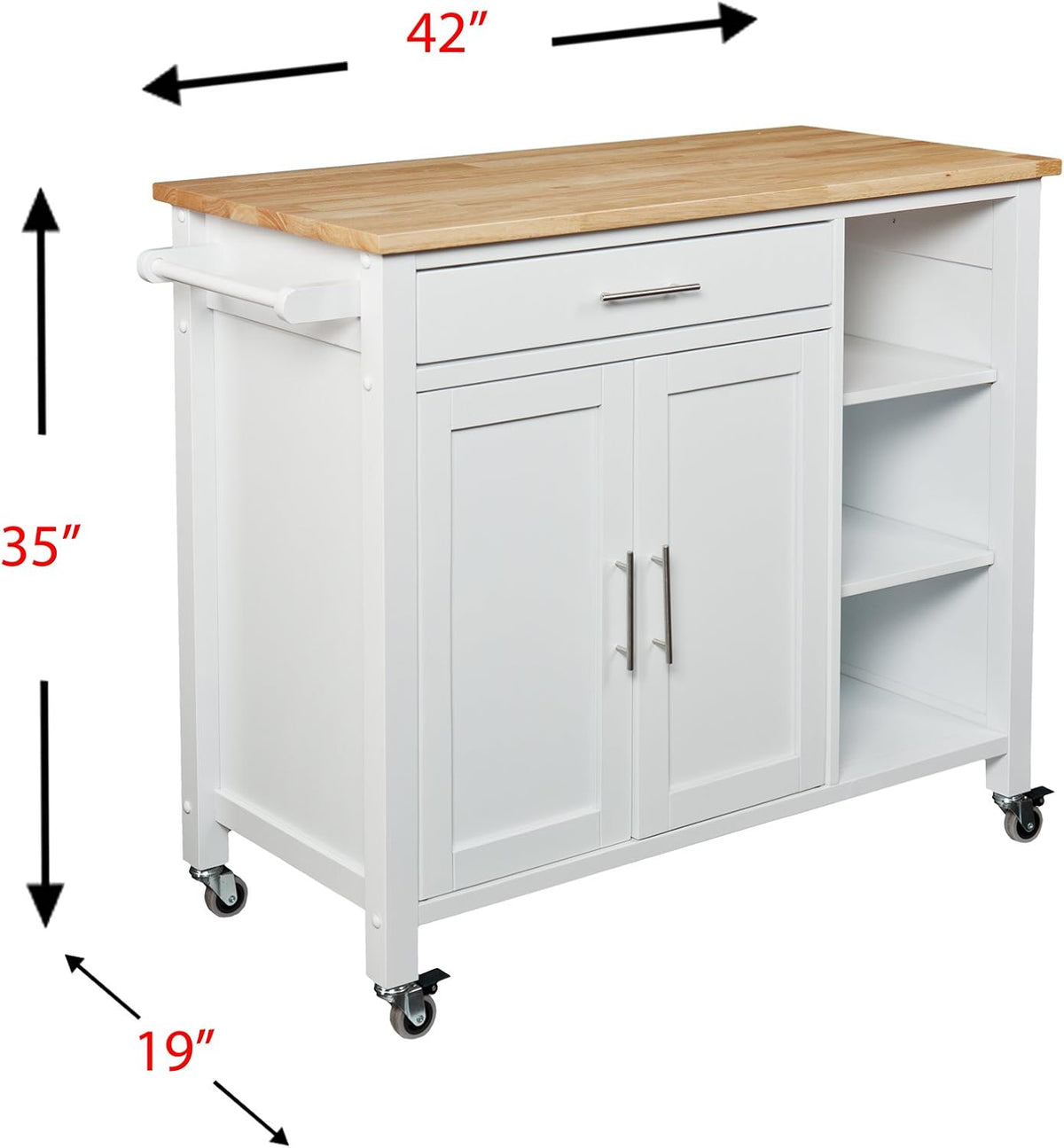 SEI Furniture - Martinville Kitchen Cart - White - Engineered Wood & Iron Metal - Transitional Design - Ideal for Kitchens, Kitchen Islands, Dining Rooms, 42" W x 19" D x 35" H (KA3277)