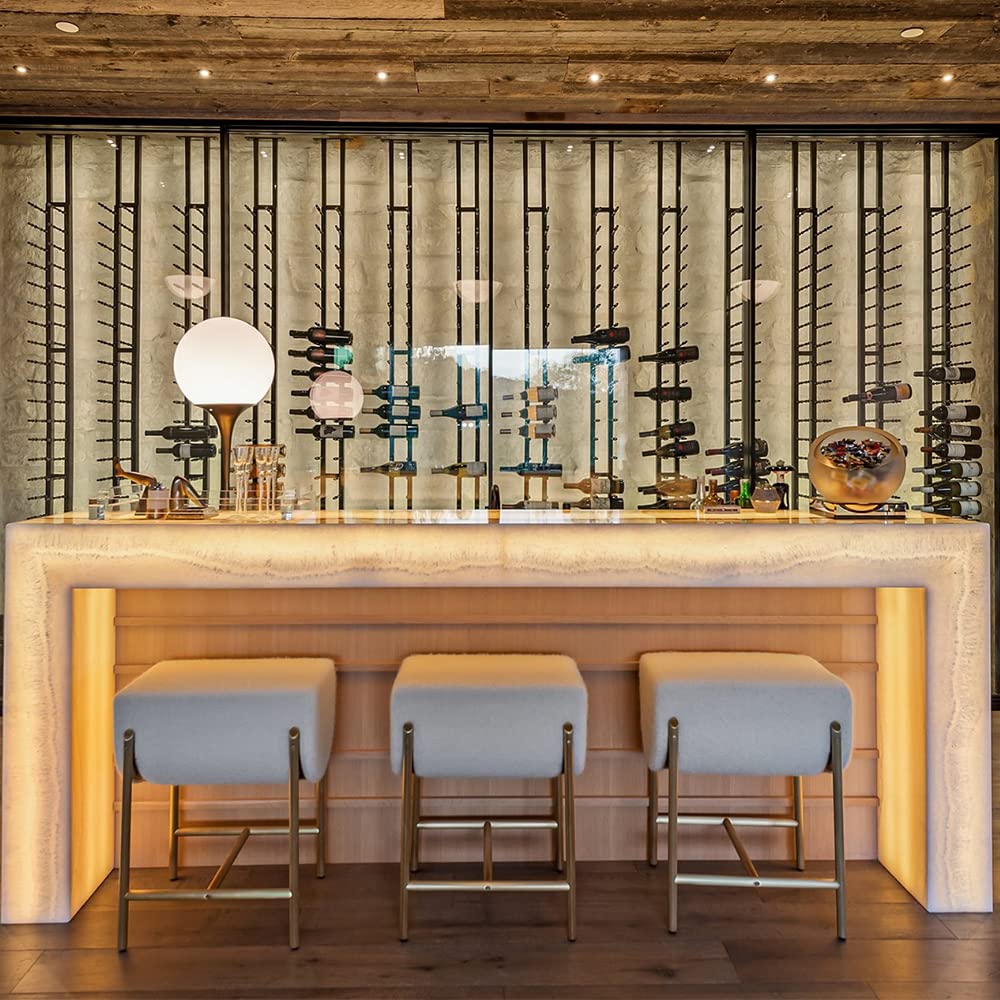 Ultra Wine Racks Floor-to-Ceiling Mount Display (1 Side, Double Deep, Black, Holds 42 Wine Bottles) - Modern Metal Wine Storage for Wine Cellars, Home Bars, Kitchens, and Dining Rooms